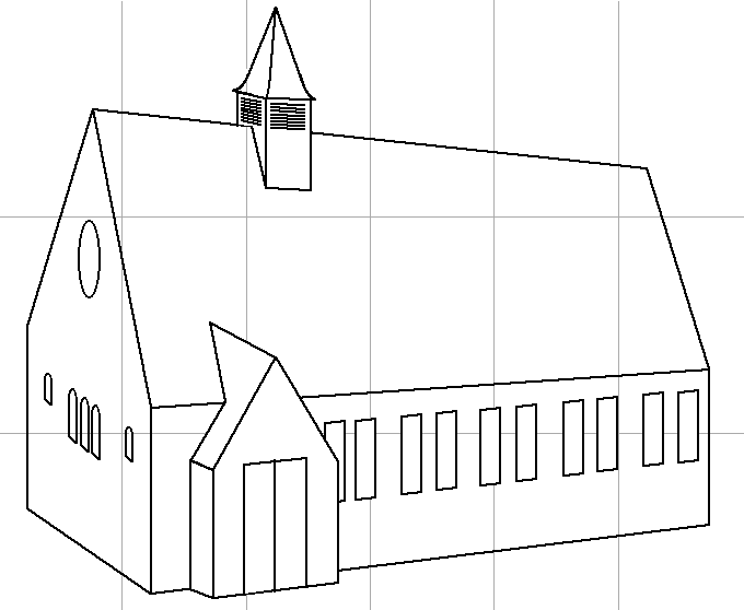 Line drawing of church from north-west.
